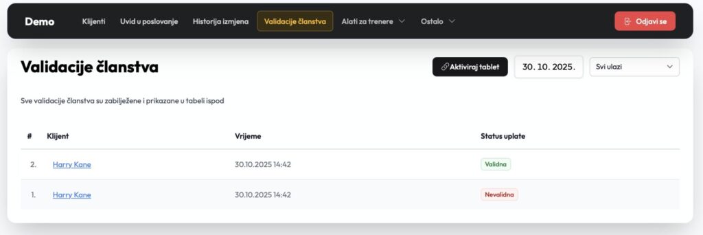 Automatsko praćenje ulaza u teretanu